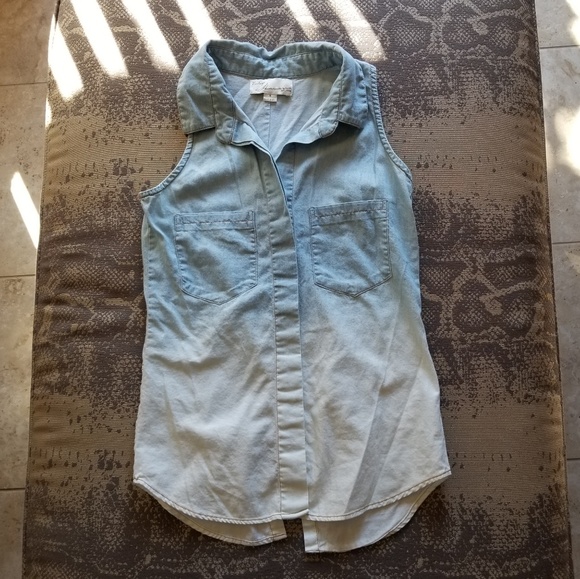 Ombre Denim-style Blouse Button Up Sleeveless - Picture 1 of 2